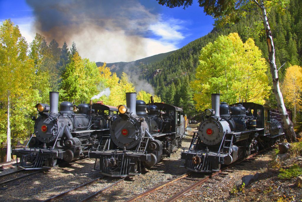 locomotives, steam locomotives, parlor cars, coach cars, Georgetown Loop, Georgetown