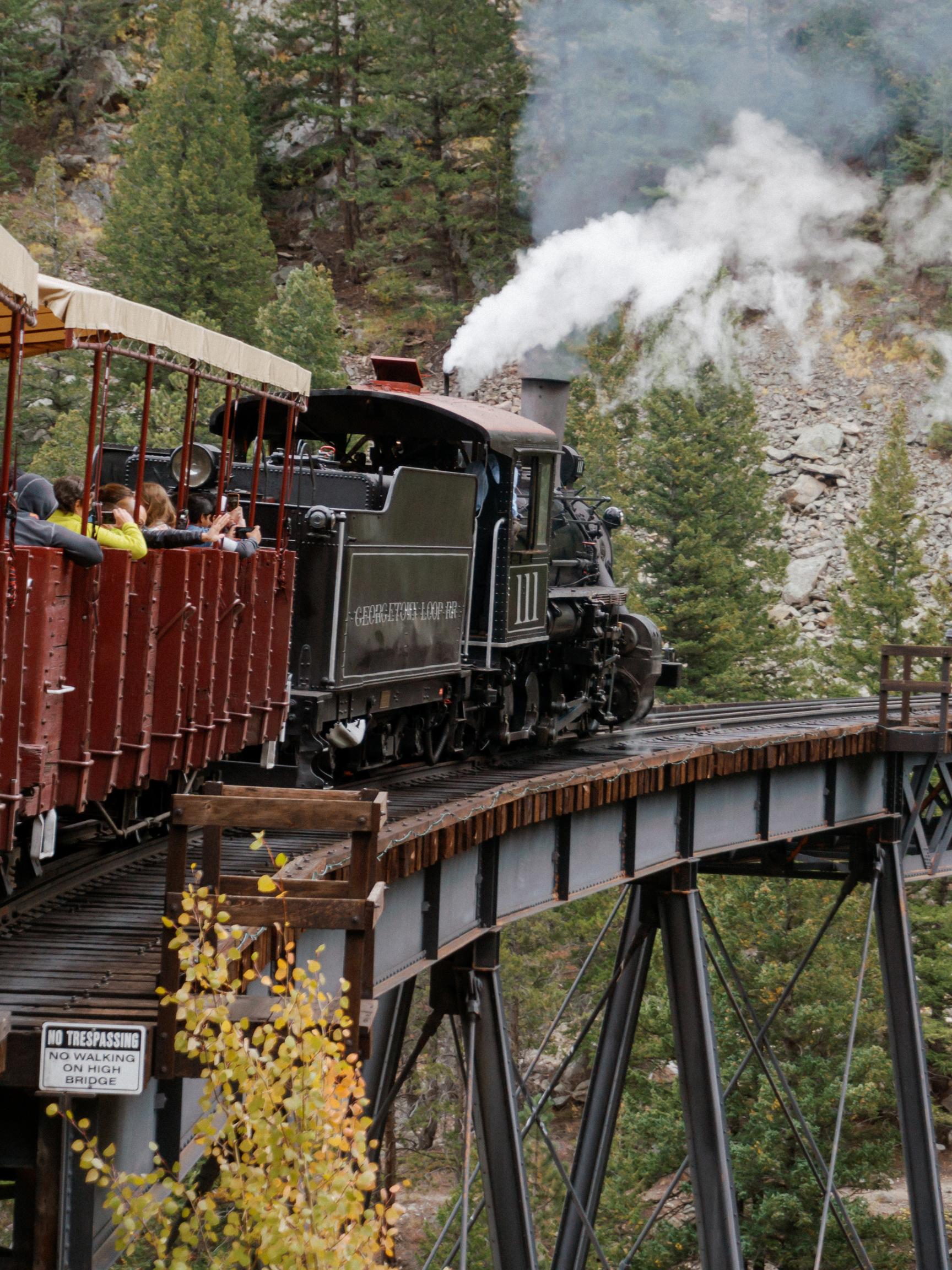 Steam Train Crosses Bridge