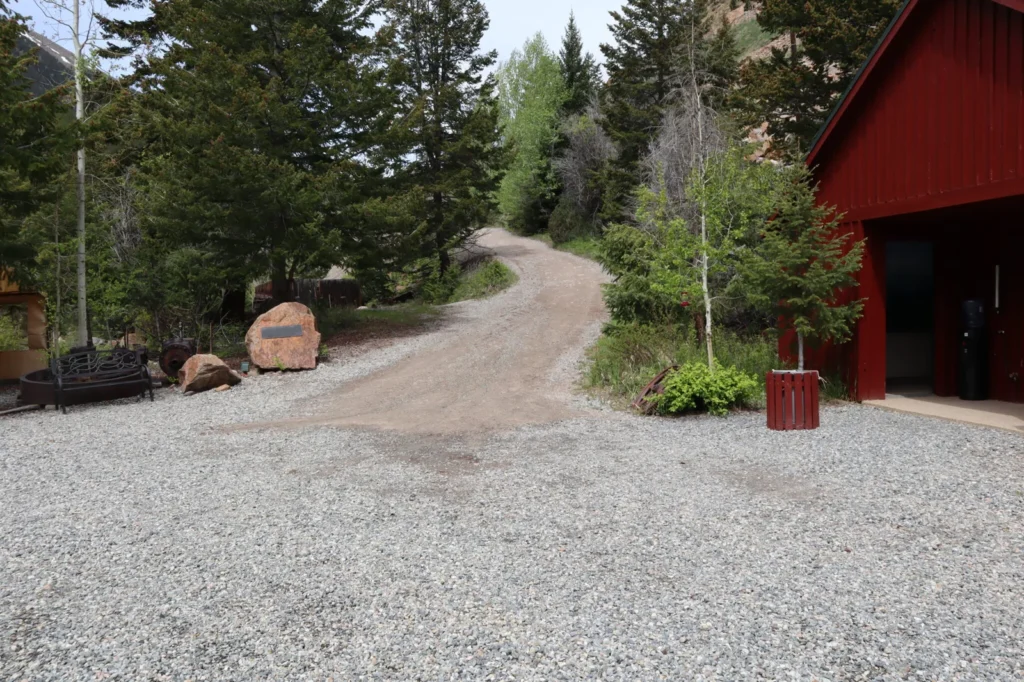 Gravel pathway leading to Lebanon Mine tour area at Georgetown Loop Railroad
