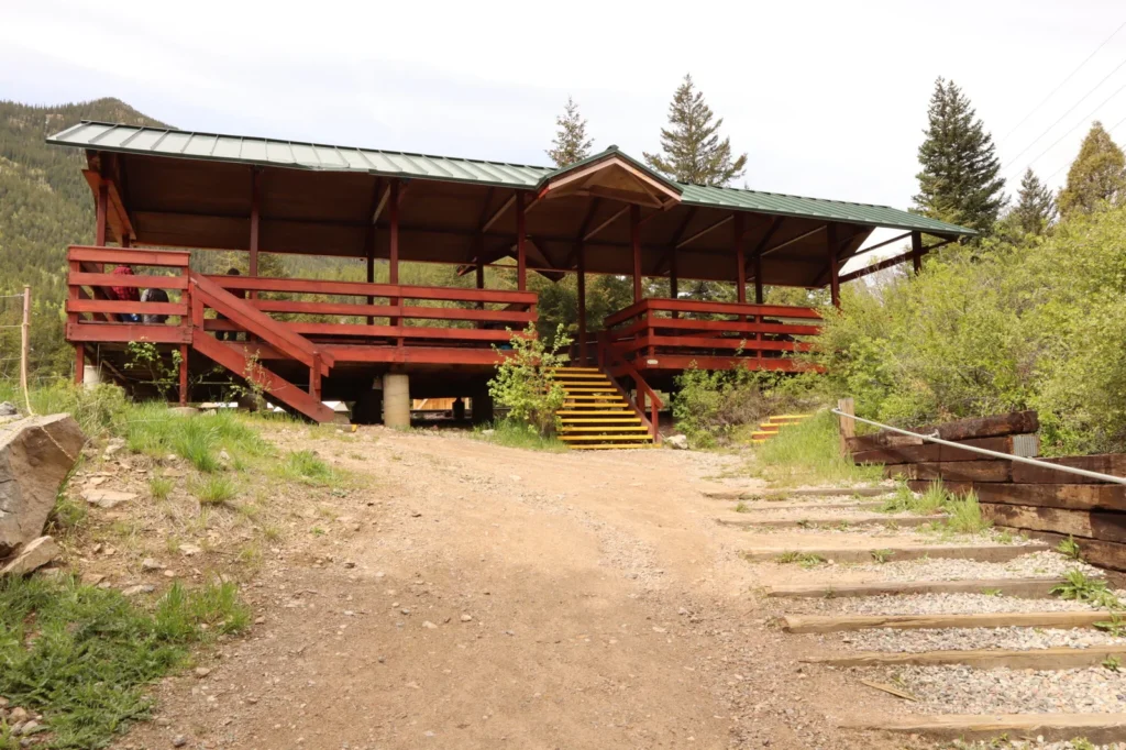 Lebanon Mine tour loading platform pavilion at Georgetown Loop Railroad