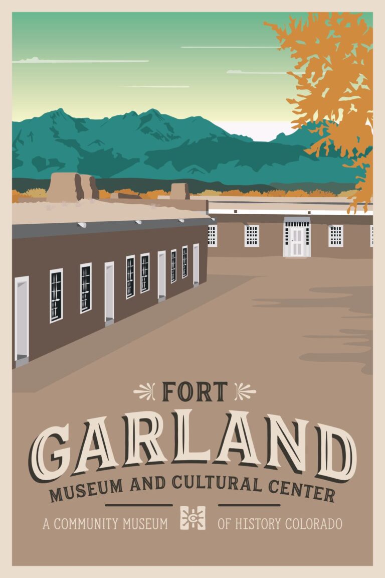 Fort Garland Museum and Cultural Center illustration showing historic military fort with mountain