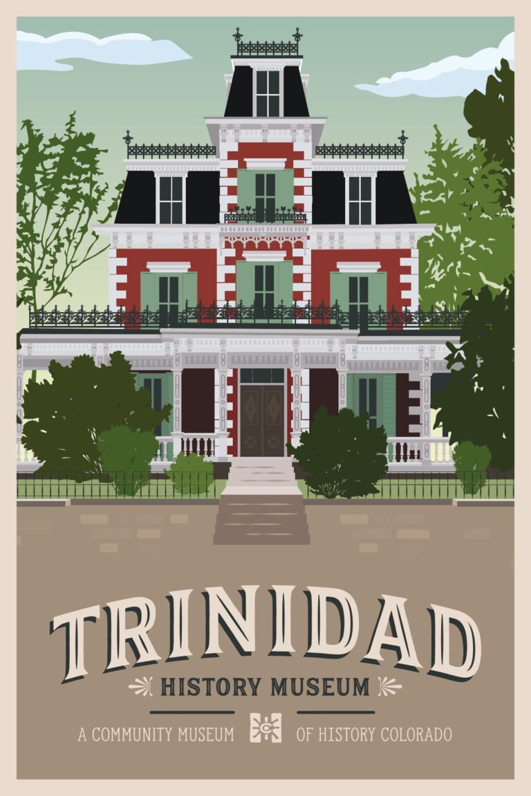 Trinidad History Museum illustration featuring Victorian Baca House mansion in southern Colorado